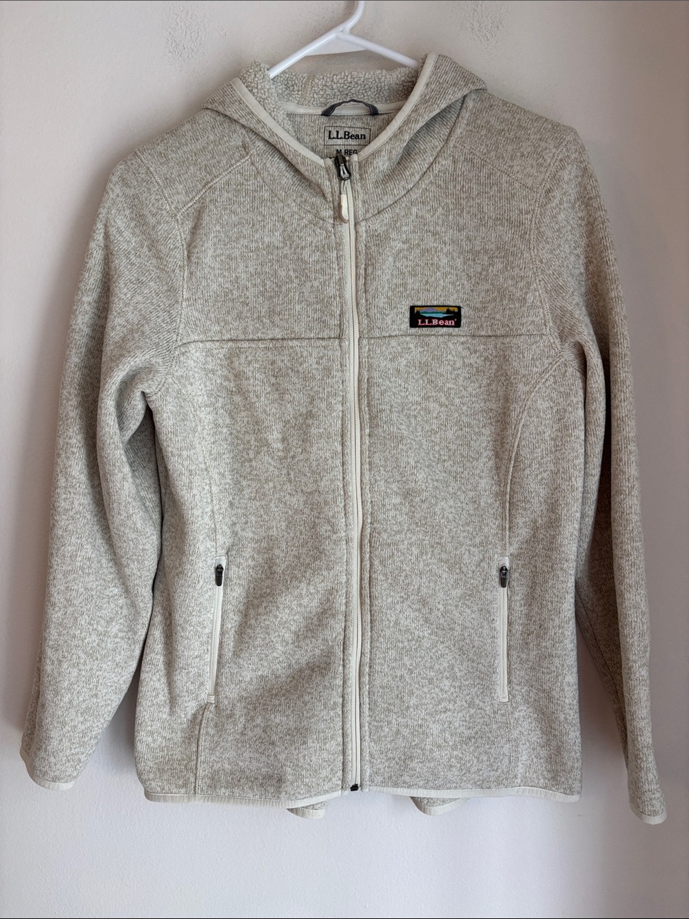 L.L. Bean sweater fleece full zip hooded Cream Heathered Jacket Women’s medium